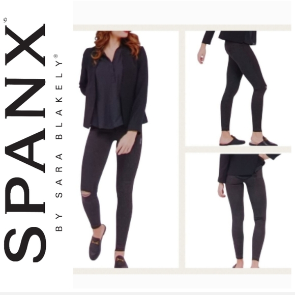 NWOT Spanx Black Vintage Distressed Ankle High Rise Skinny Jean Leggings - Picture 1 of 16